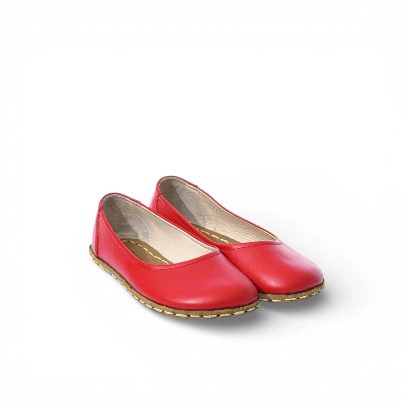 Red Leather Women's Barefoot Ballet Flats – Grounding Sole - Image 3