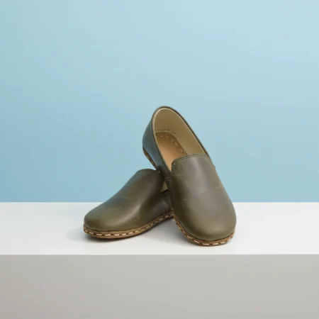 Kadın Yeşil Gerçek Deri Barefoot Loafer – El İmalatı Topraklama Özellikli