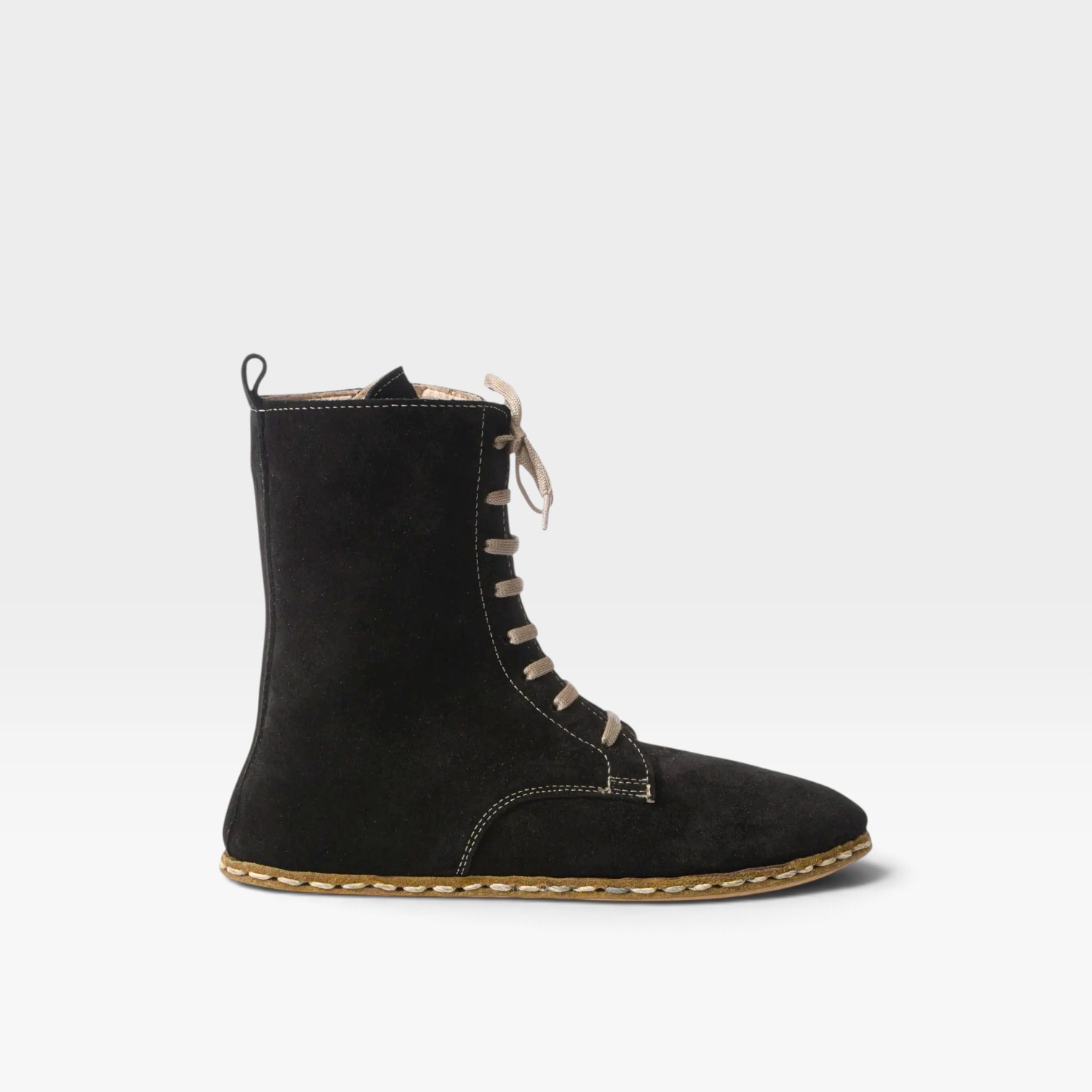 Men’s Black Barefoot Lace-Up Boots – Leather Sole, Genuine Suede - Image 5