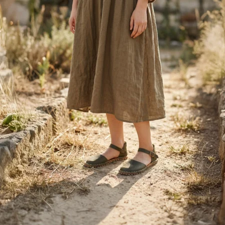 Women's Green Genuine Leather Handmade Barefoot Sandals – Grounded