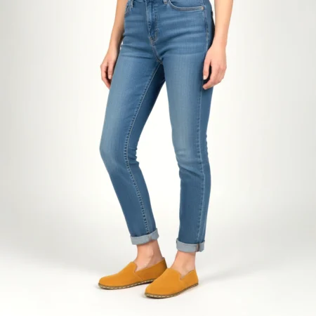 Kadın Sarı Süet Deri Barefoot Loafer – Topraklama Tabanlı