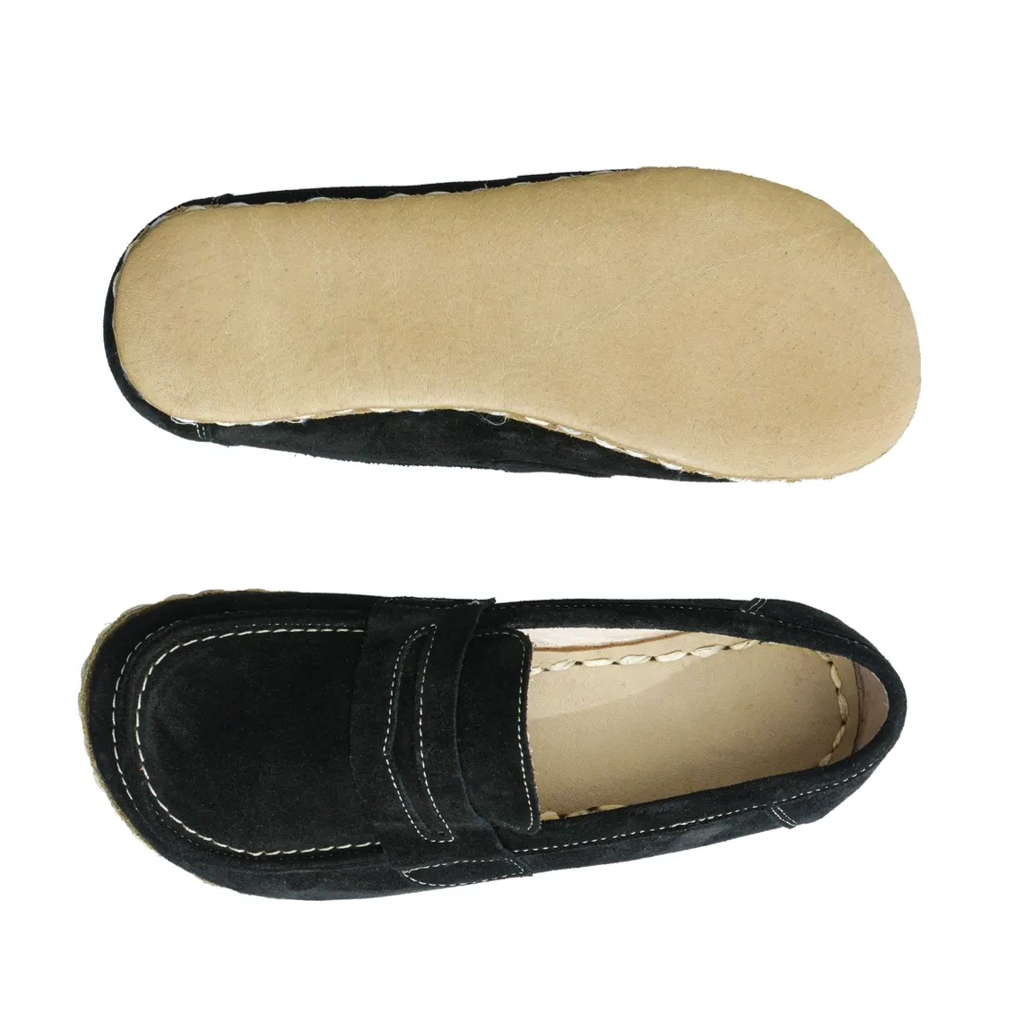 Women's Black Suede Leather Handmade Barefoot Penny Loafer – Grounding Sole - Image 4