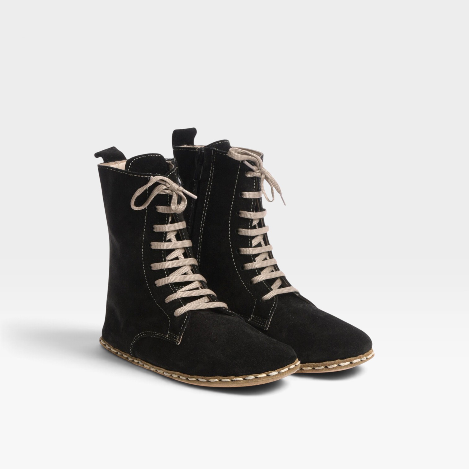 Men’s Black Barefoot Lace-Up Boots – Leather Sole, Genuine Suede - Image 2