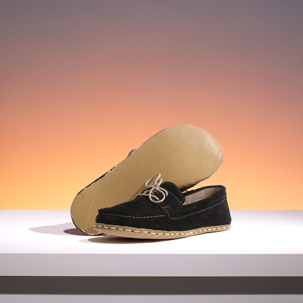 Women’s Handmade Barefoot Black Suede Moccasins – Grounding Sole