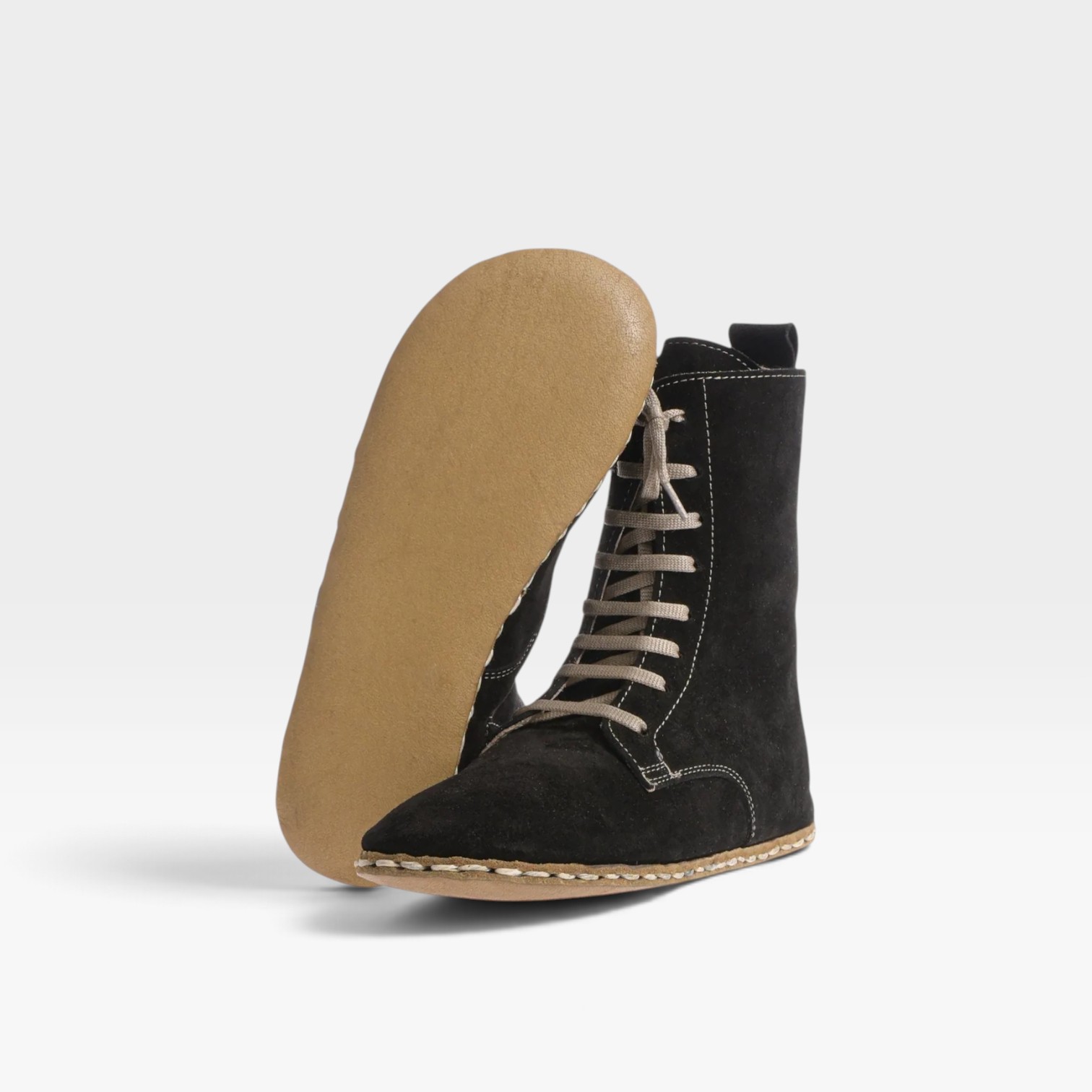 Men’s Black Barefoot Lace-Up Boots – Leather Sole, Genuine Suede - Image 4