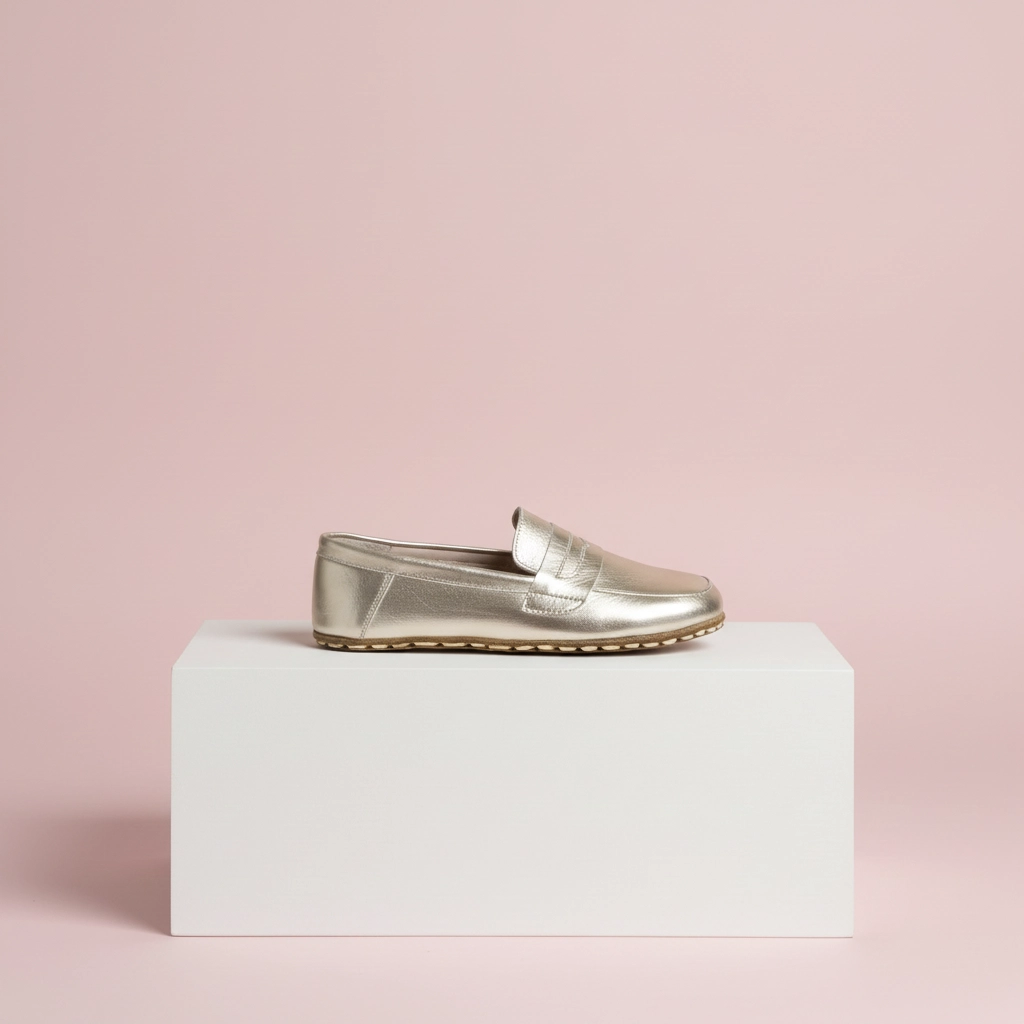 Kadın Altın Rengi Deri Barefoot Penny Loafer - Topraklamalı Taban - Görsel 4