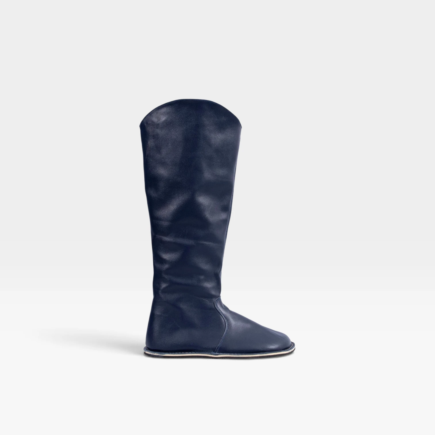 Women's Navy Blue Leather Barefoot Tall Boots – Handmade - Image 9