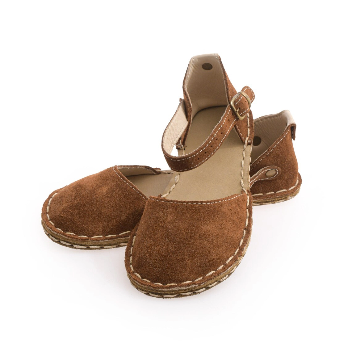 Barefoot Women's Sandals Brown Genuine Suede Leather – Grounding Minimalist Sandals - Image 4