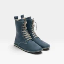 Women’s Blue Genuine Leather Barefoot Lace-Up Boots – Handmade