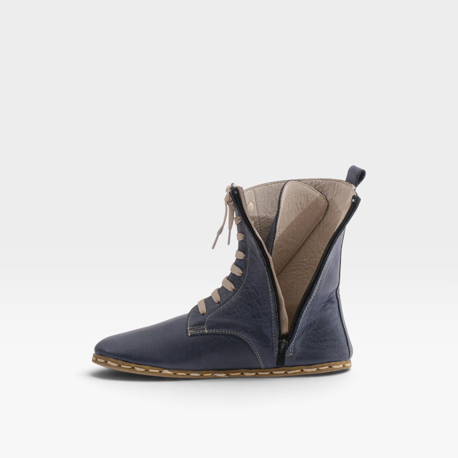 Men’s Blue Barefoot Lace-Up Boots – Leather Sole - Image 5