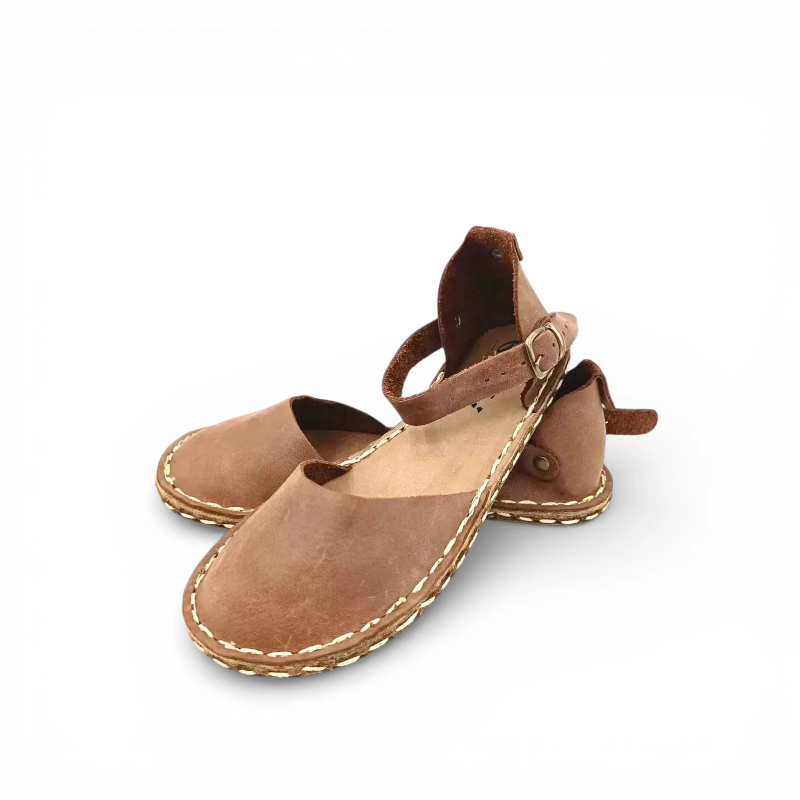 Kadın Vizon Rengi Hakiki Deri Barefoot Sandalet – Topraklamalı Taban - Görsel 4