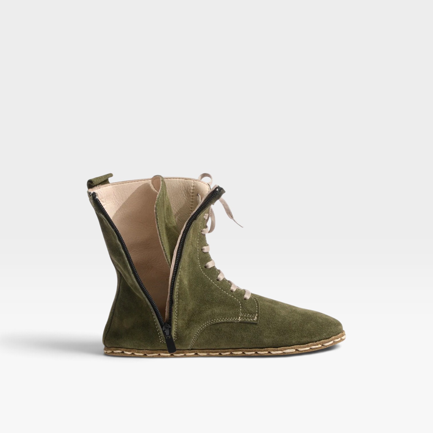 Men’s Green Barefoot Lace-Up Boots – Leather Sole, Genuine Suede - Image 3