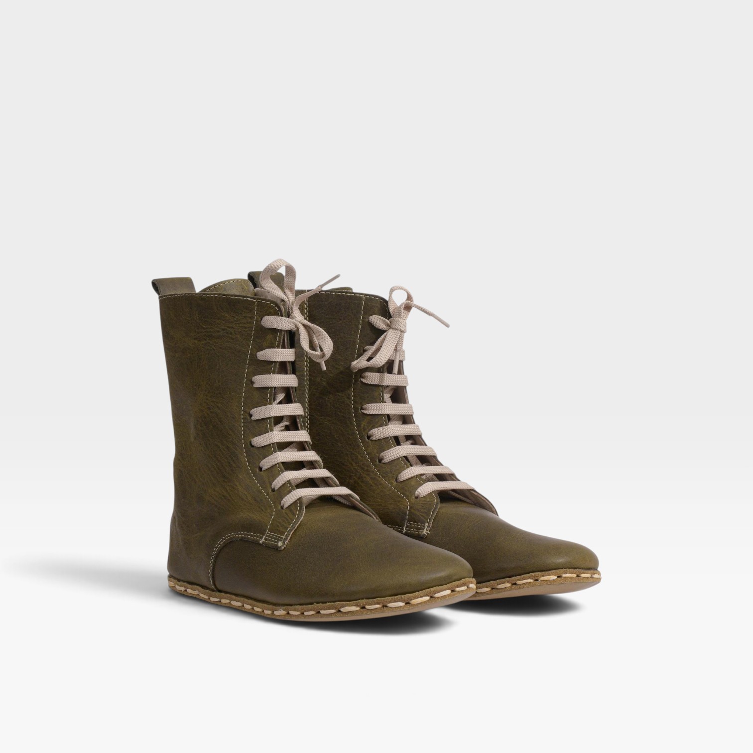 Men’s Green Barefoot Lace-Up Boots – Leather Sole