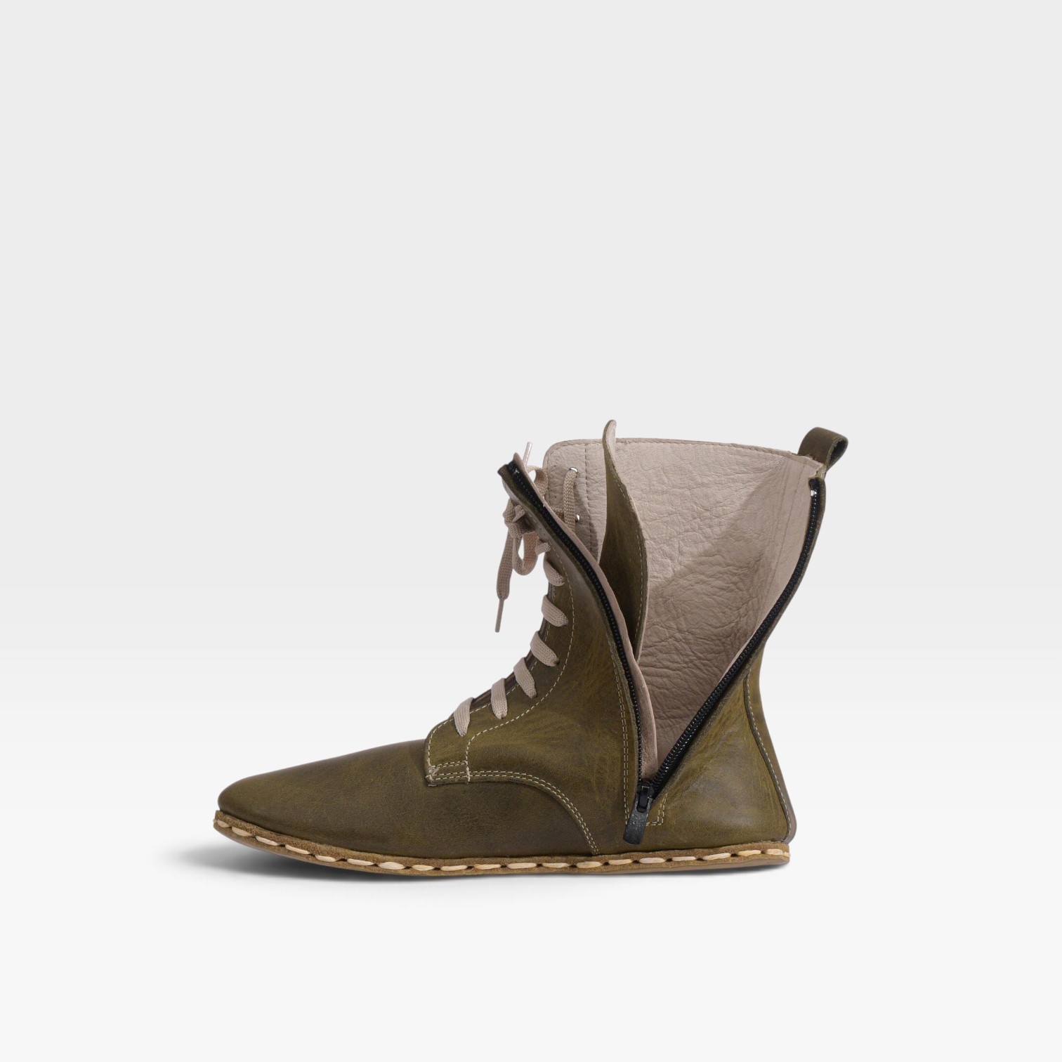 Men’s Green Barefoot Lace-Up Boots – Leather Sole - Image 3