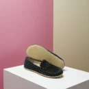 Women's Black Suede Leather Handmade Barefoot Penny Loafer – Grounding Sole