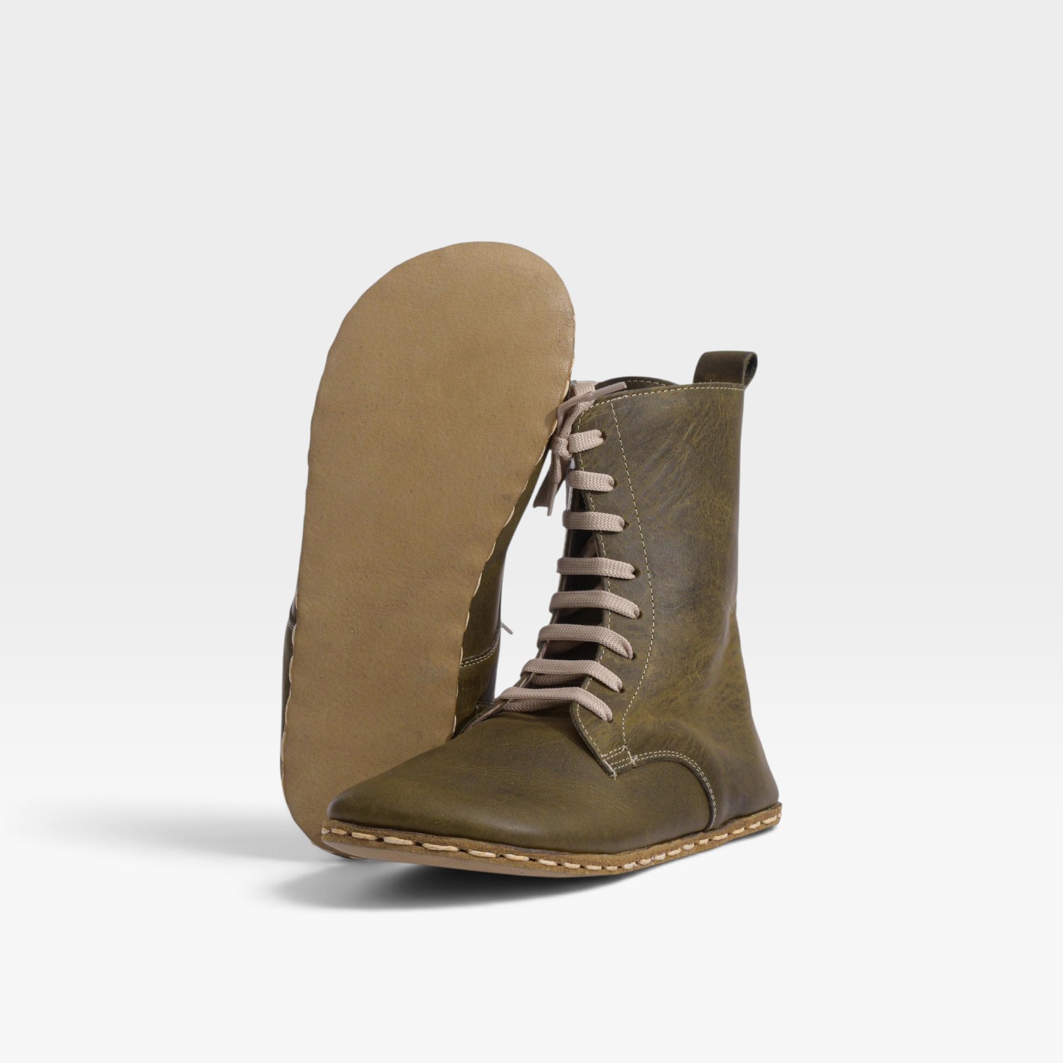 Men’s Green Barefoot Lace-Up Boots – Leather Sole - Image 2
