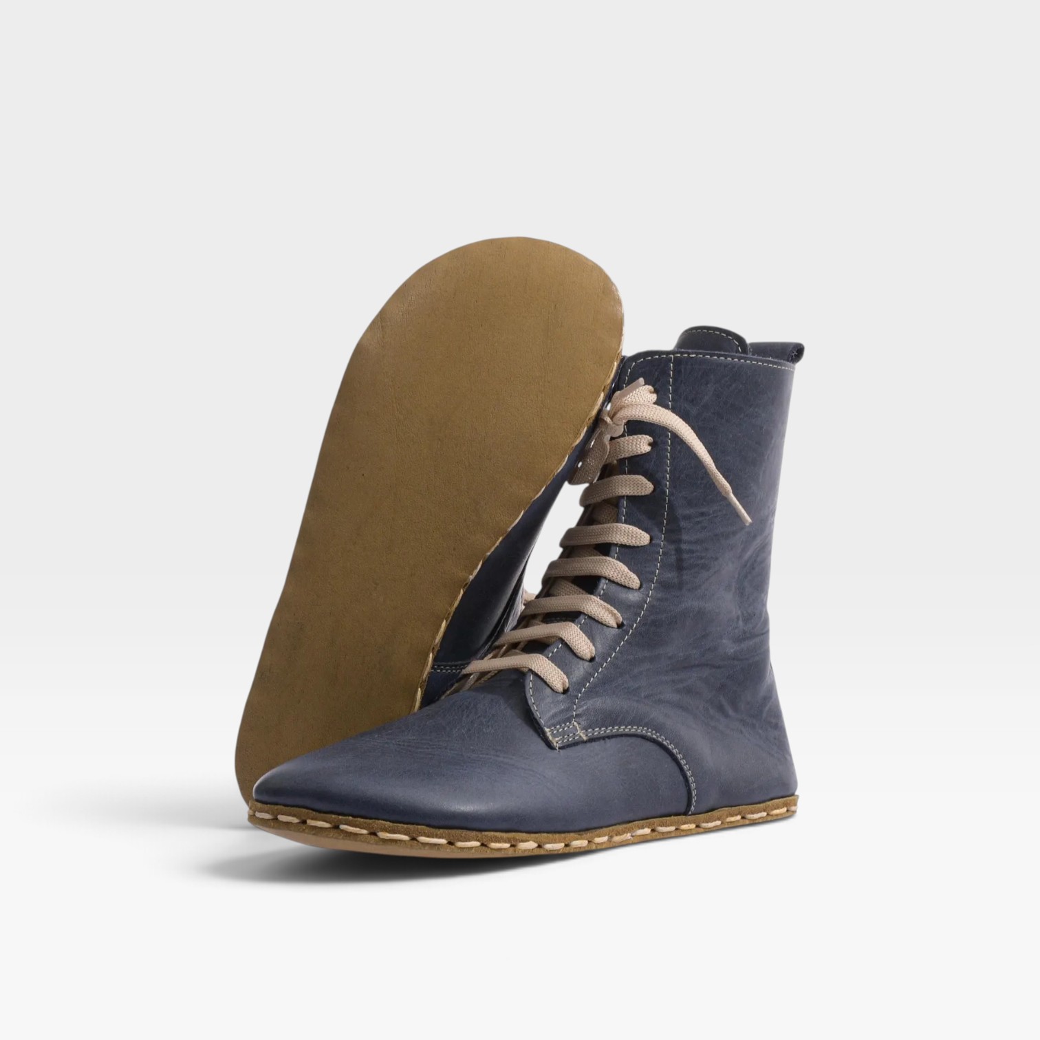 Men’s Blue Barefoot Lace-Up Boots – Leather Sole - Image 4