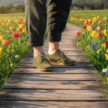 Kadın Yeşil Süet Deri Barefoot Oxford Ayakkabı – Topraklamalı