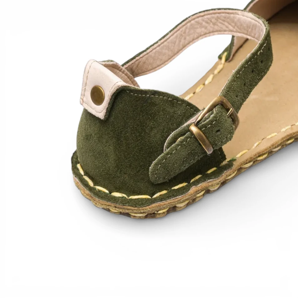 Women's Minimalist Green Genuine Suede Leather Barefoot Sandal – Grounding Sole - Image 6