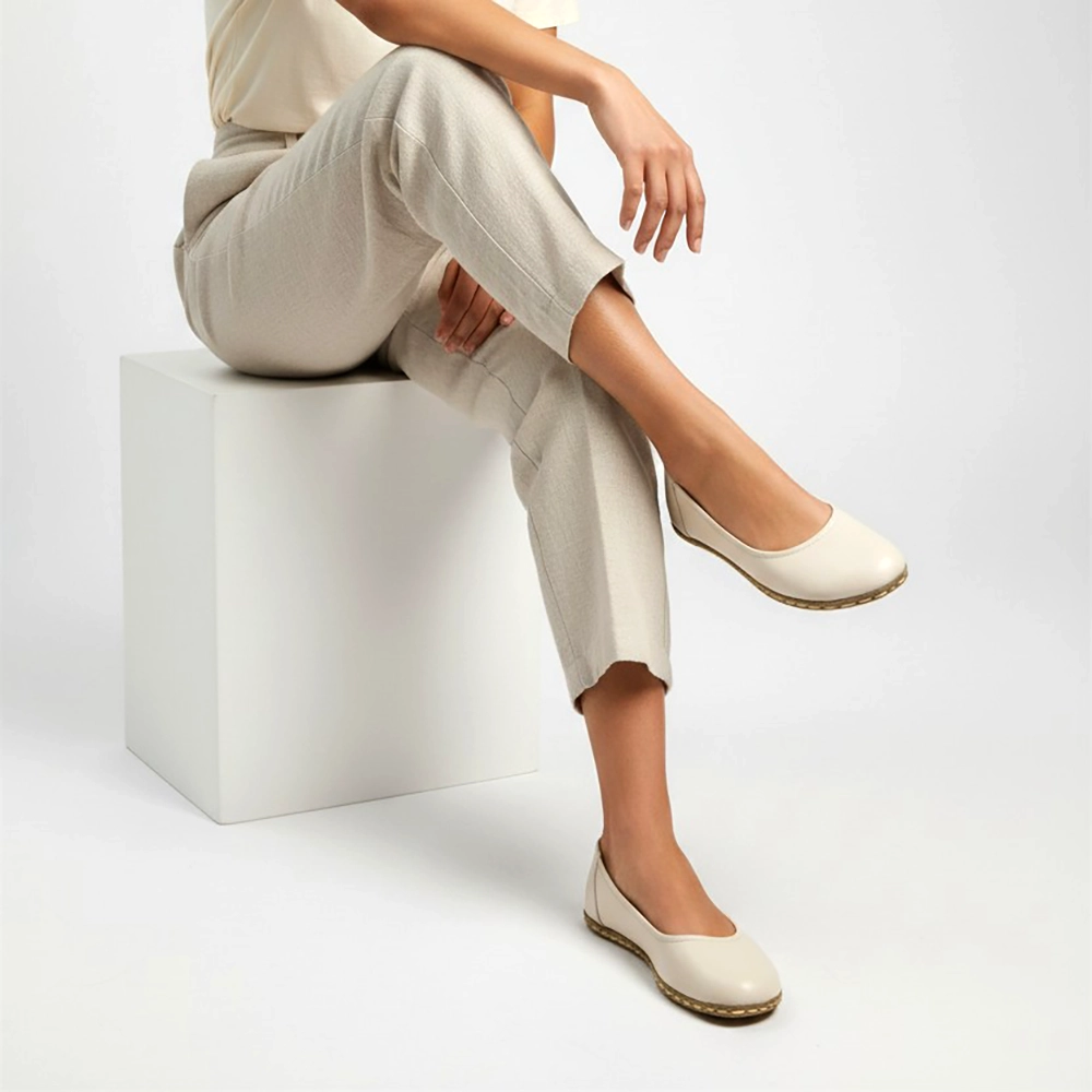 Kadın Babet Barefoot Bej Deri – Topraklama Taban