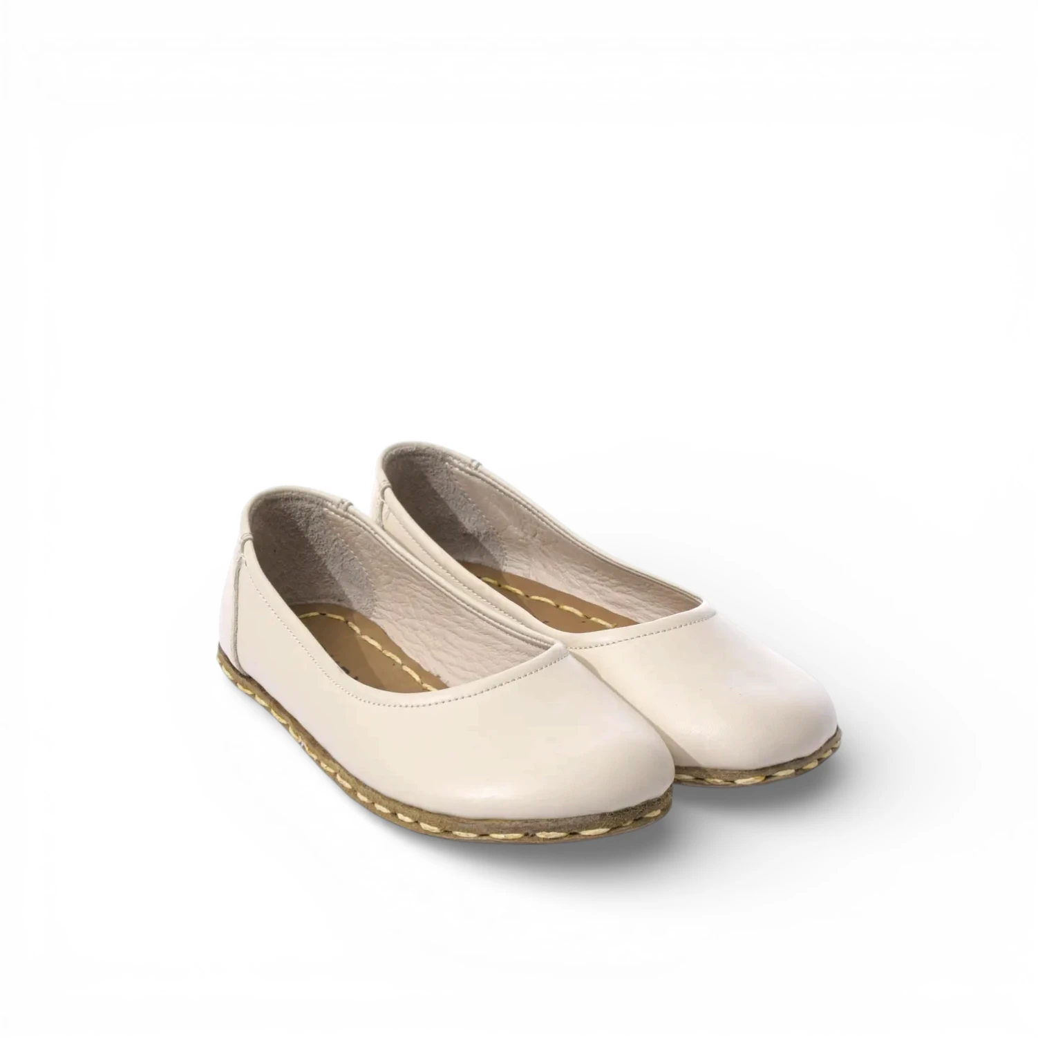 Beige Leather Barefoot Women's Ballet Flat – Grounding Sole - Image 4