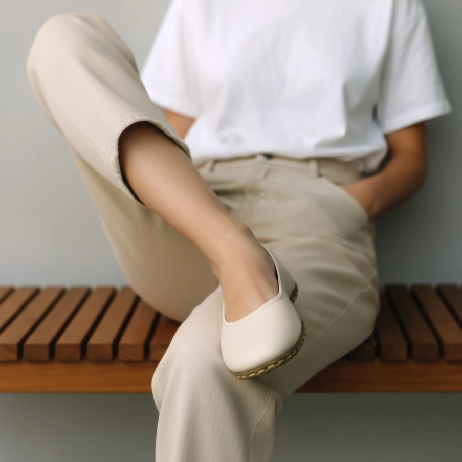 Beige Leather Barefoot Women's Ballet Flat – Grounding Sole - Image 3