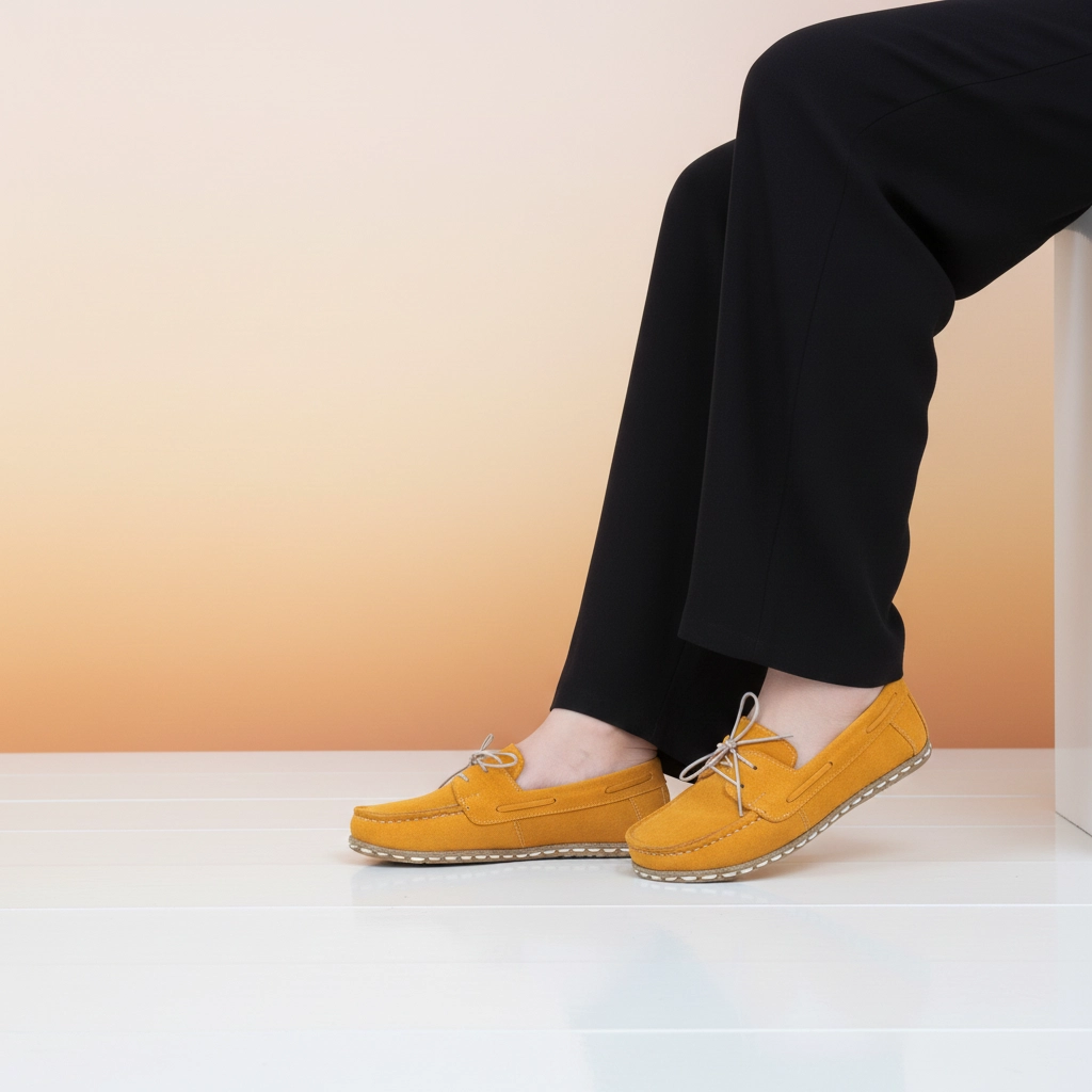 Women’s Handmade Barefoot Yellow Suede Leather Moccasins – Grounding Leather Sole