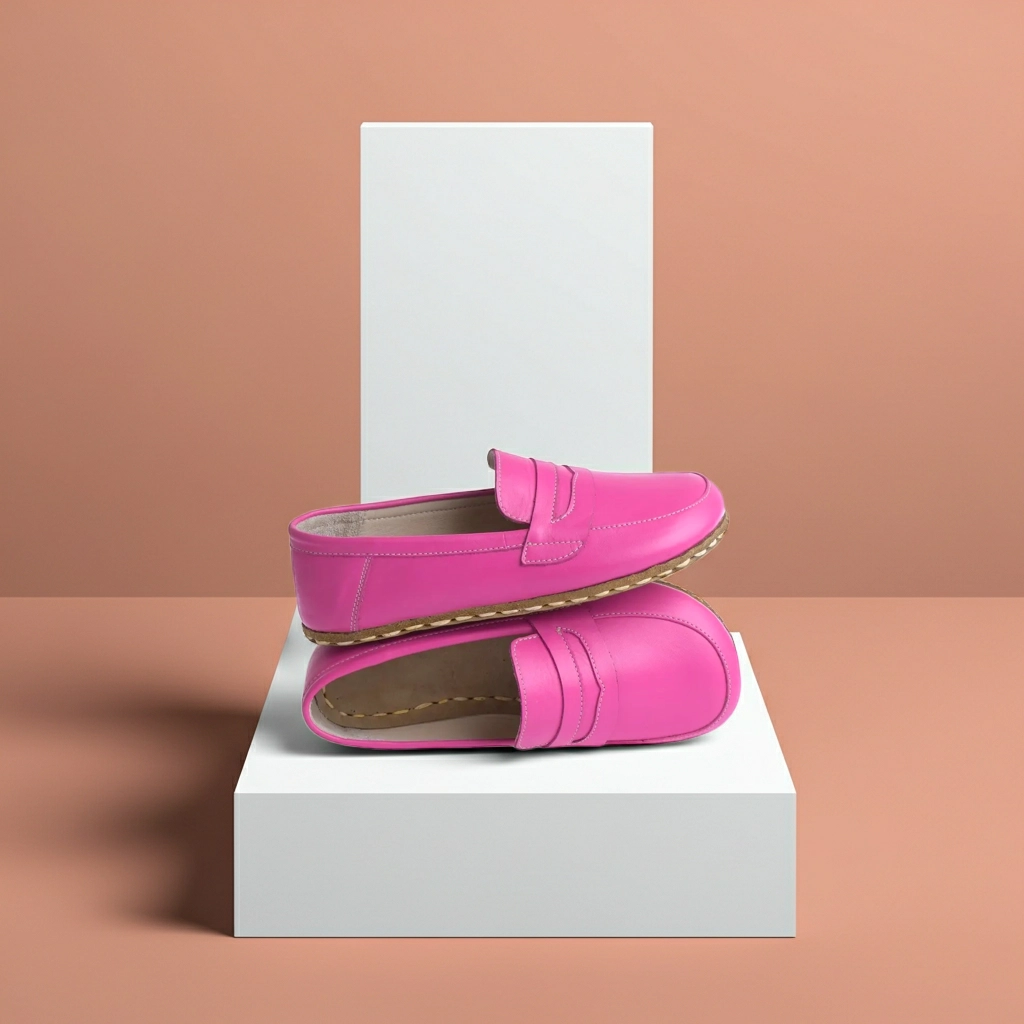 Women's Pink Leather Barefoot Penny Loafer - Grounding - Image 3