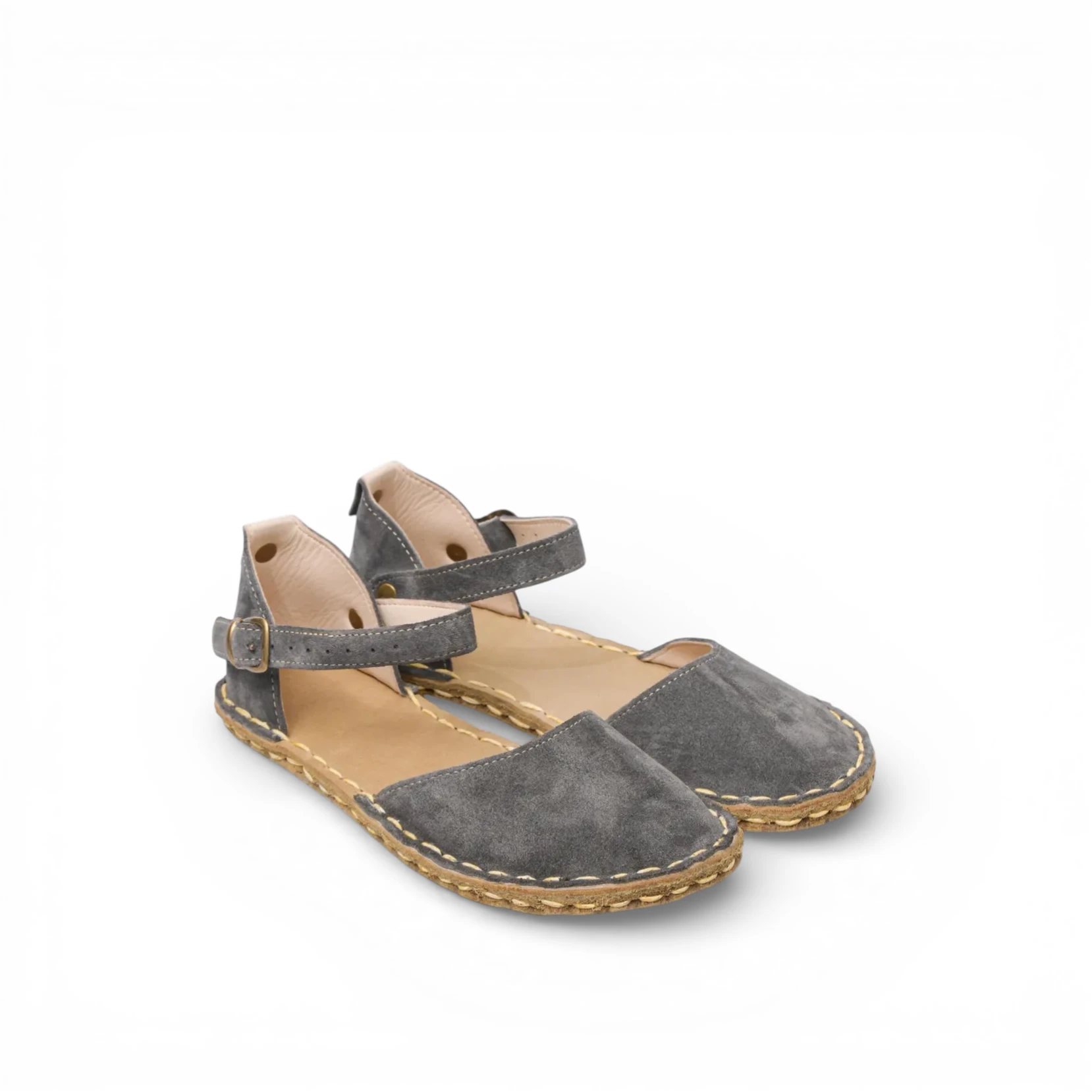 Women's Grey Barefoot Sandals – Genuine Suede Leather | Copper-Pinned Grounding Sole - Image 3