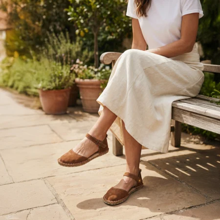 Barefoot Kadın Sandalet Kahverengi Hakiki Süet Deri – Topraklamalı Minimalist Sandalet