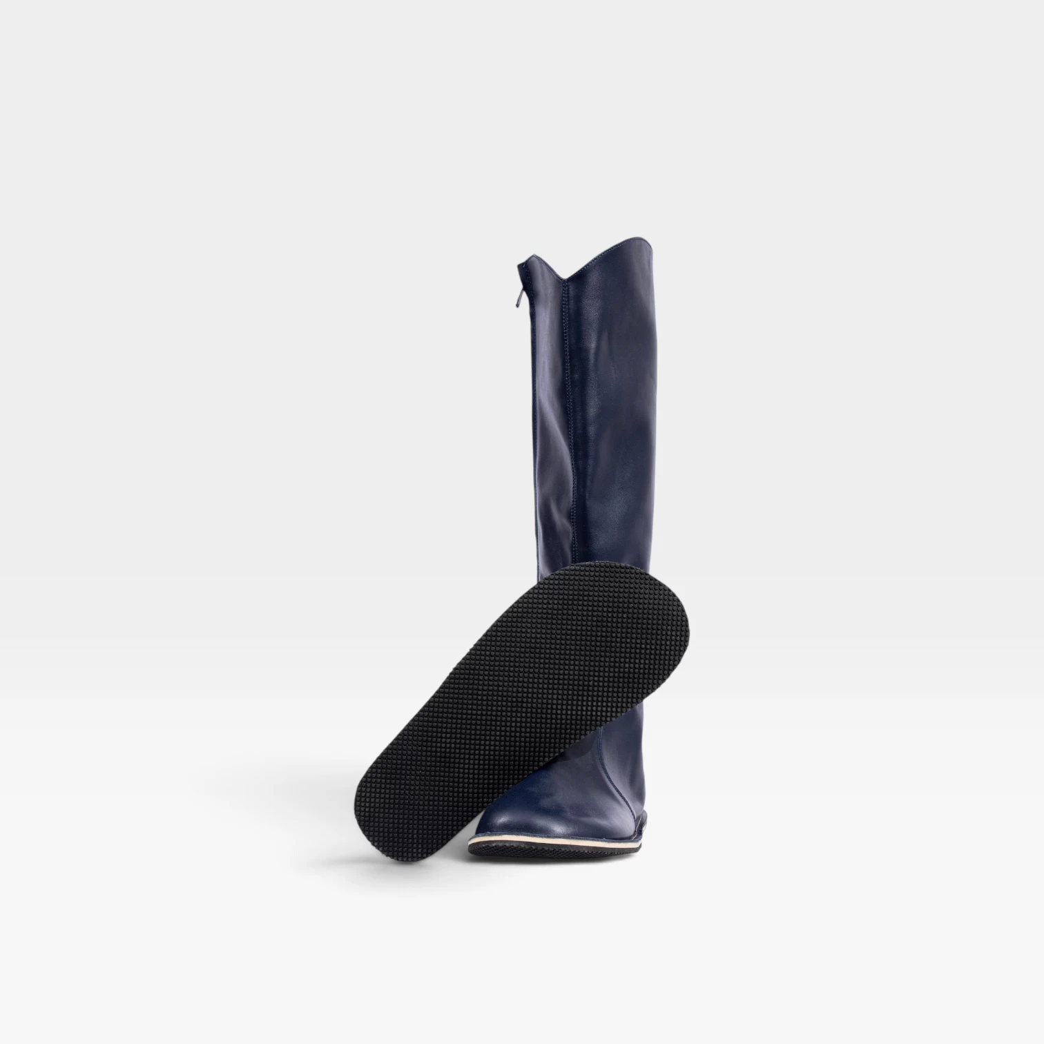 Women's Navy Blue Leather Barefoot Tall Boots – Handmade - Image 8