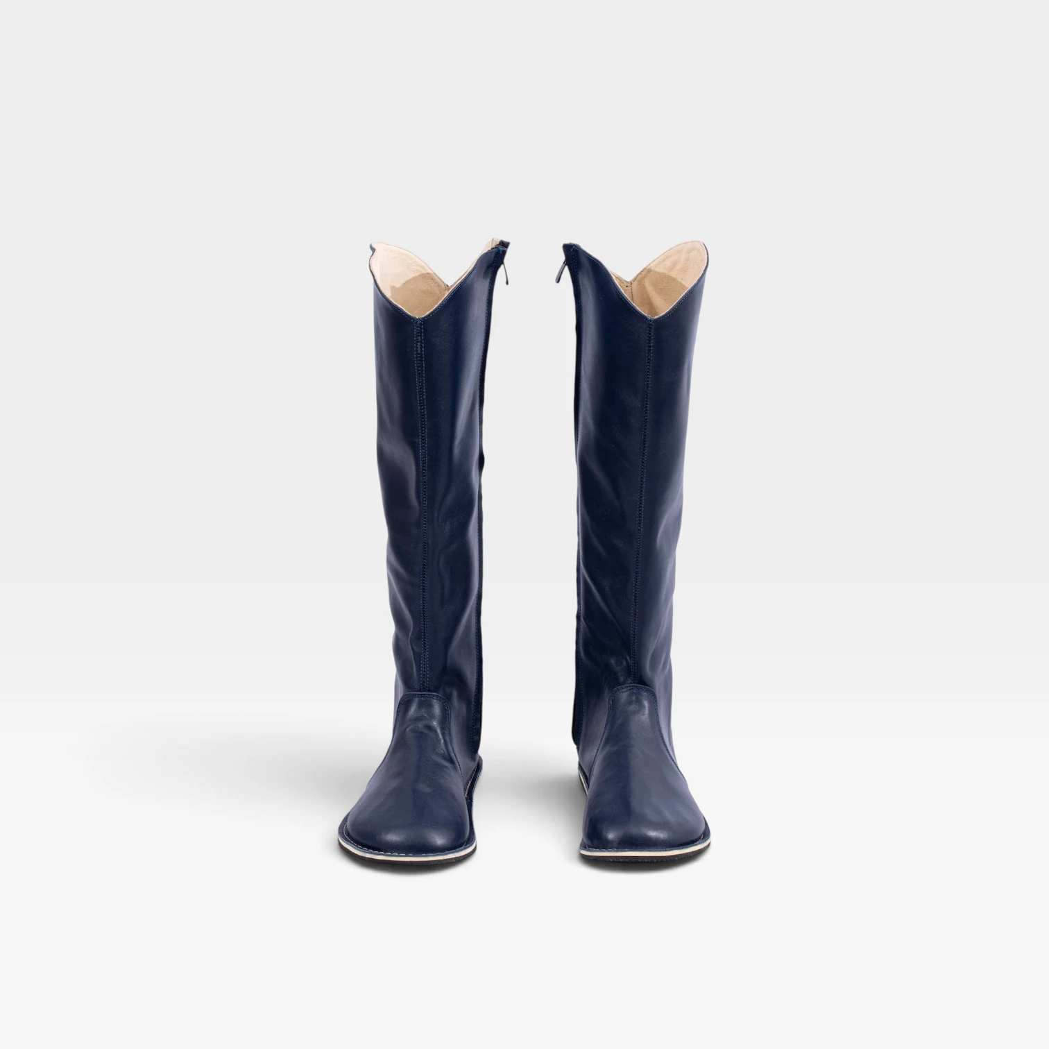 Women's Navy Blue Leather Barefoot Tall Boots – Handmade - Image 3