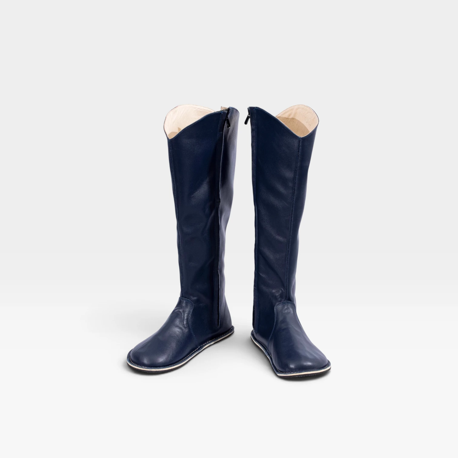 Women's Navy Blue Leather Barefoot Tall Boots – Handmade - Image 4
