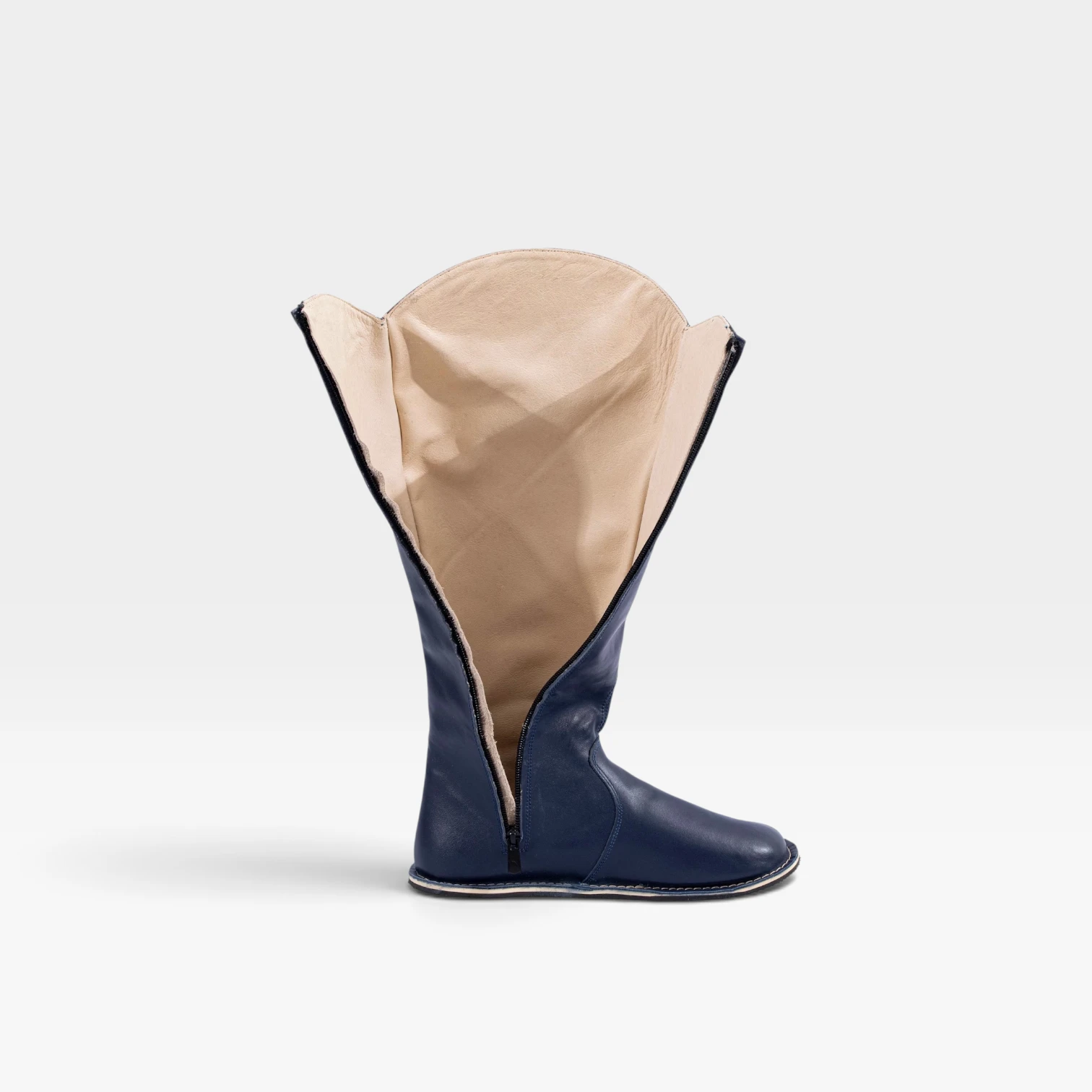 Women's Navy Blue Leather Barefoot Tall Boots – Handmade - Image 10