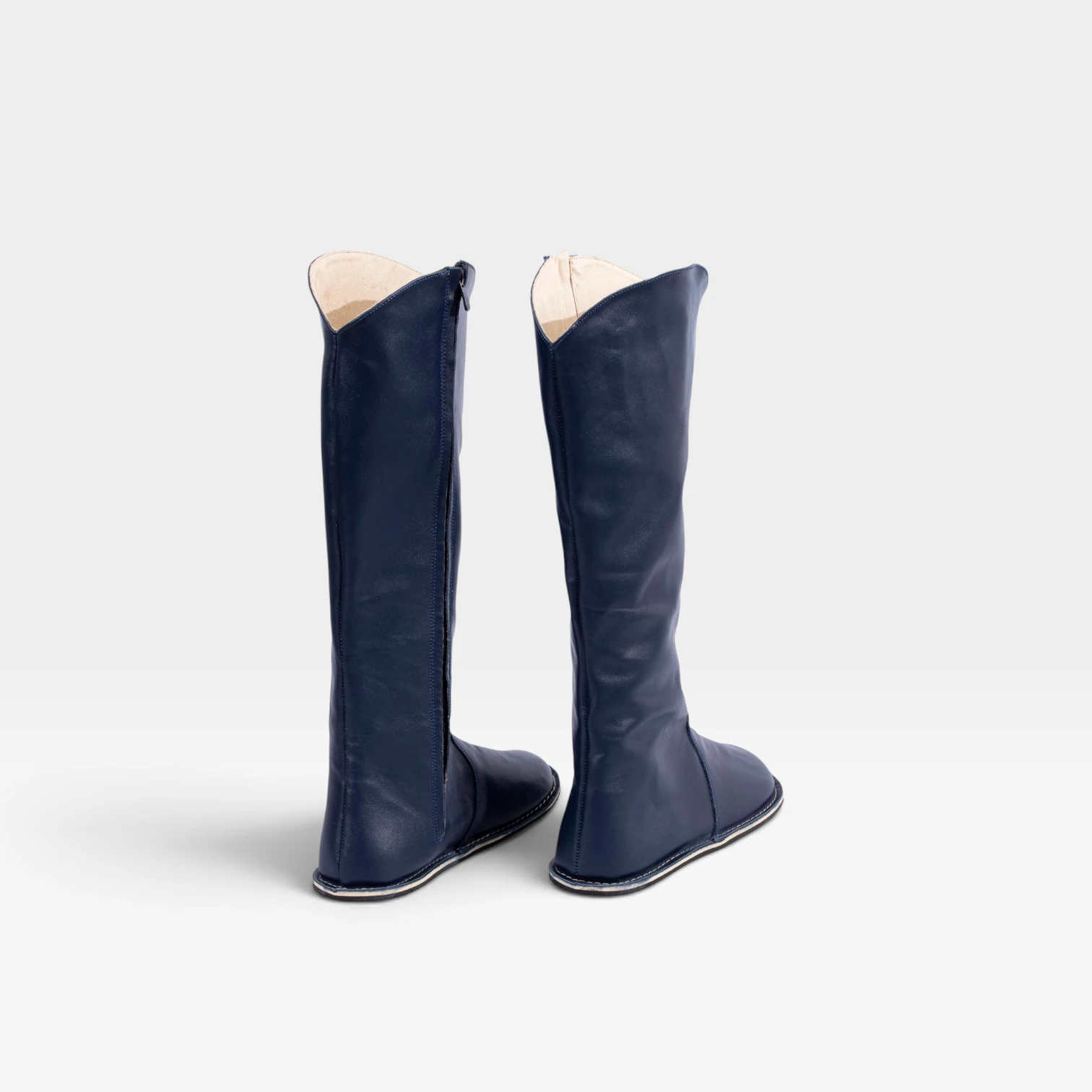Women's Navy Blue Leather Barefoot Tall Boots – Handmade - Image 6