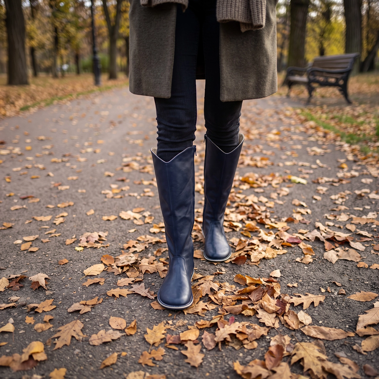 Women's Navy Blue Leather Barefoot Tall Boots – Handmade - Image 2