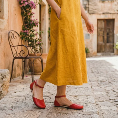 Women's Red Leather Barefoot Rio Sandals – Minimalist Design