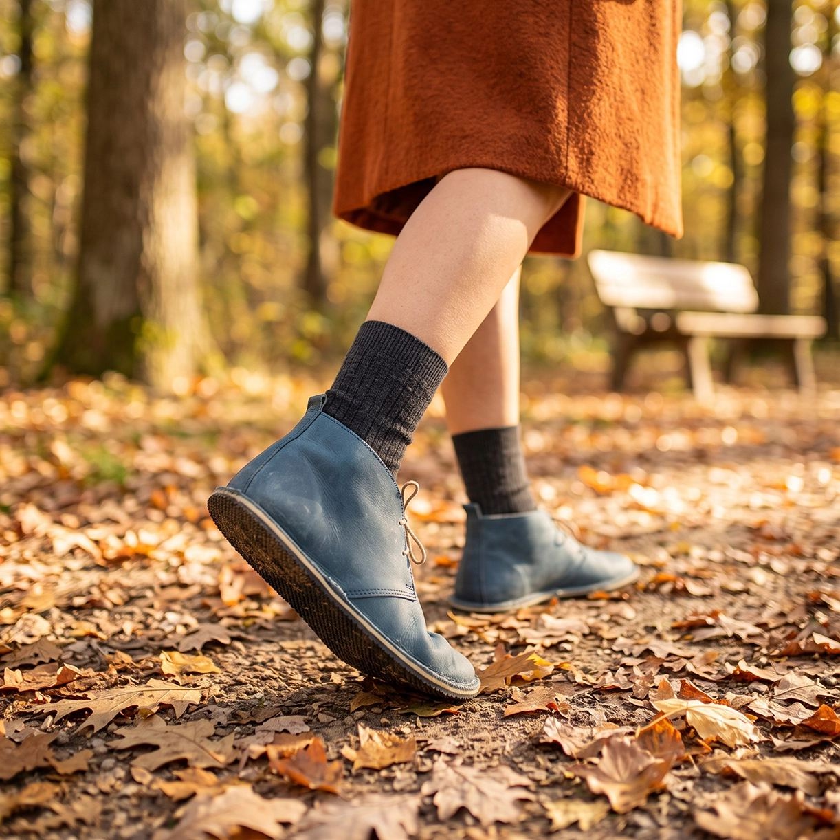 Kadın Mavi Barefoot Kısa Bot – Hakiki Deri El Yapımı - Görsel 6
