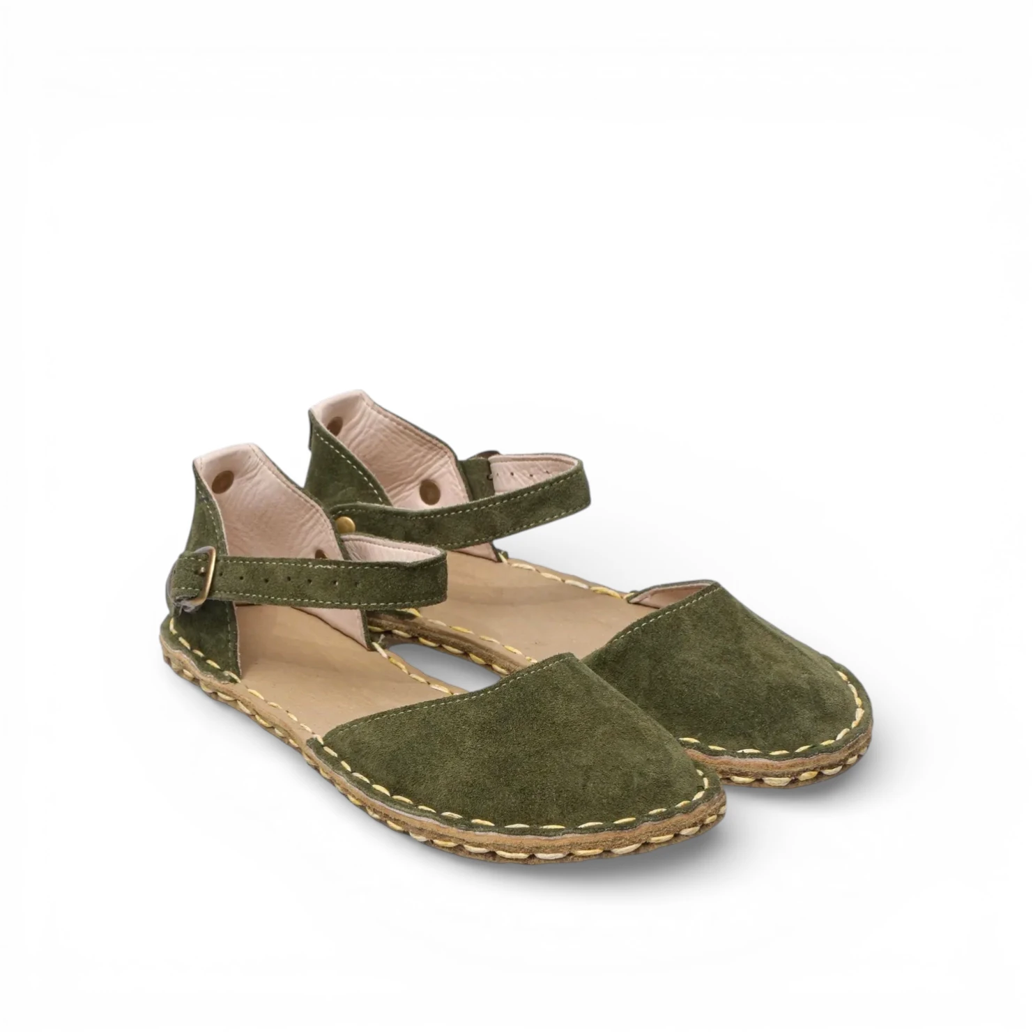 Women's Minimalist Green Genuine Suede Leather Barefoot Sandal – Grounding Sole - Image 3