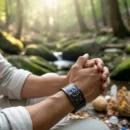 OM Mantrası İşlemeli El Yapımı Deri Bileklik – Eskitme