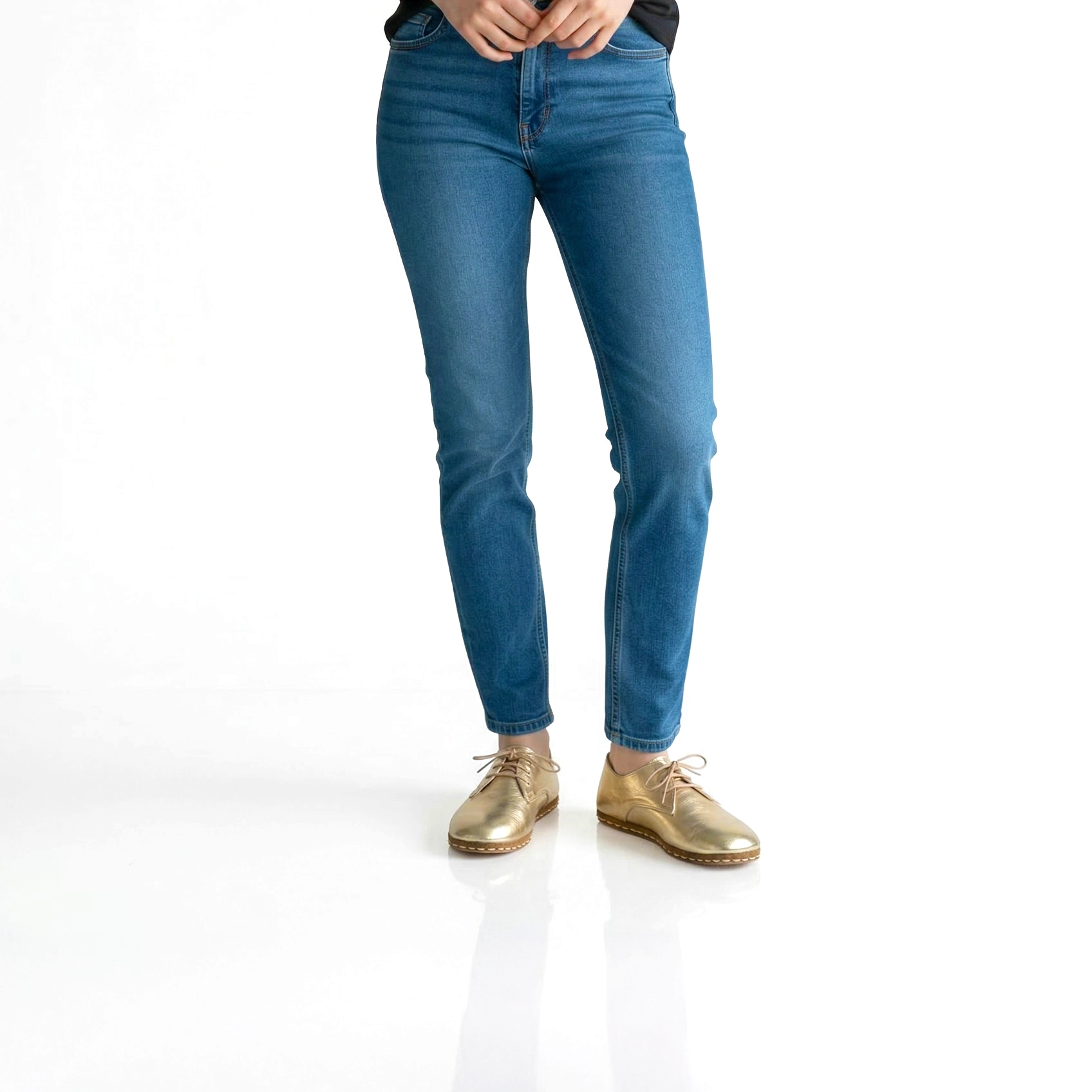 Women’s Gold Leather Barefoot Oxford Shoes – Grounding Sole