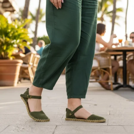 Women's Minimalist Green Genuine Suede Leather Barefoot Sandal | Grounding Sole