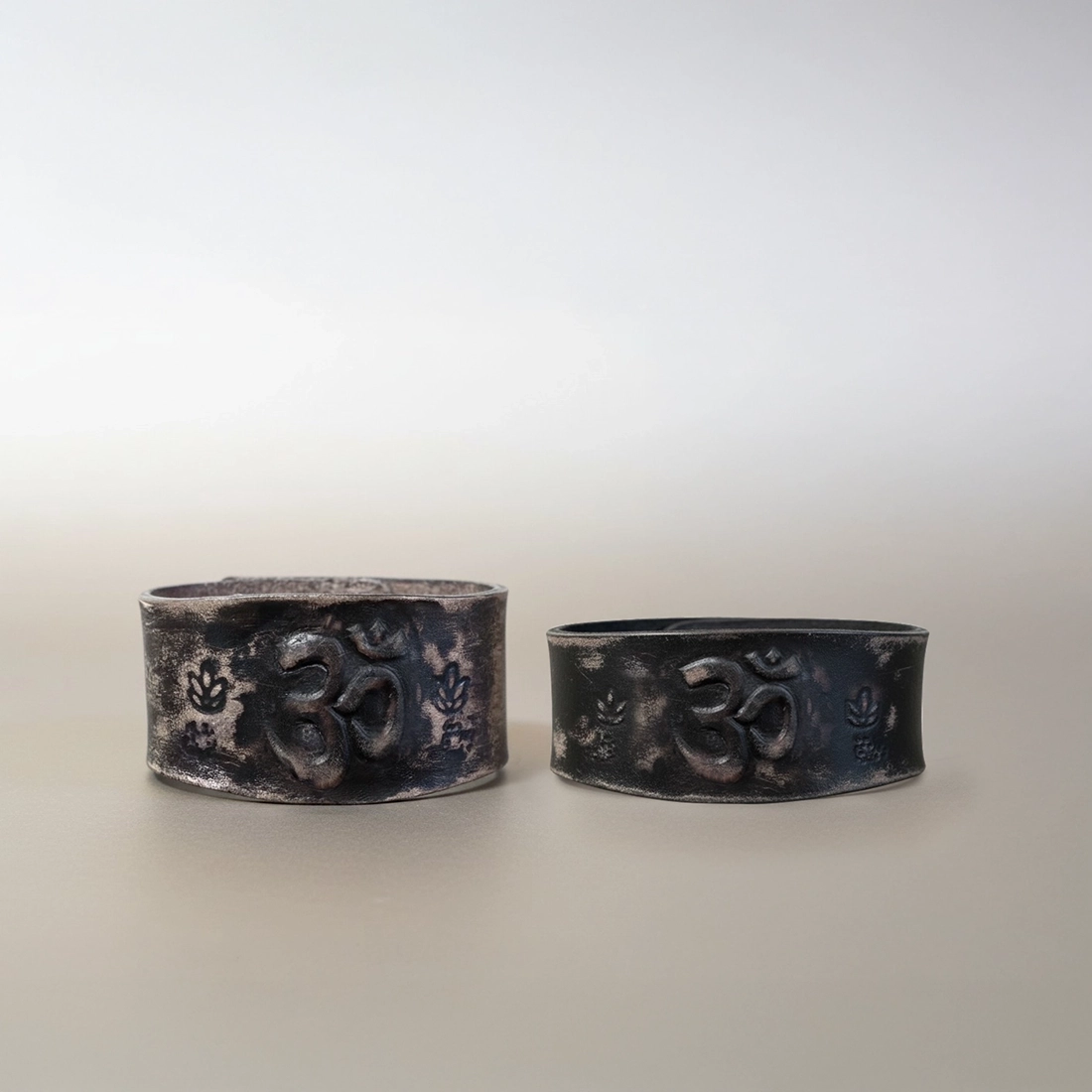 Handmade OM Mantra Engraved Leather Bracelet – Spiritual Distressed Leather - Image 2
