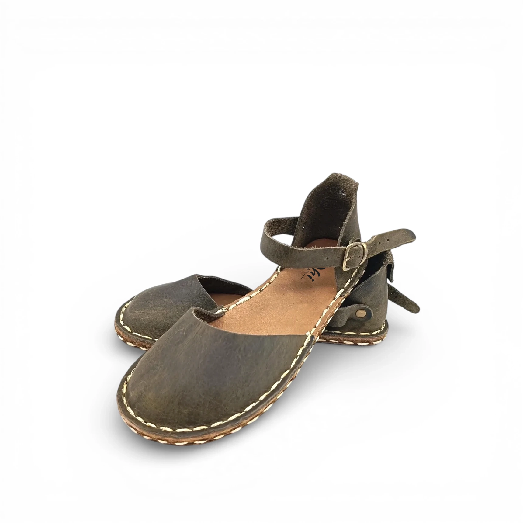 Kadın Zeytin Yeşili Hakiki Deri El İmalatı Barefoot Sandalet – Topraklamalı - Görsel 5