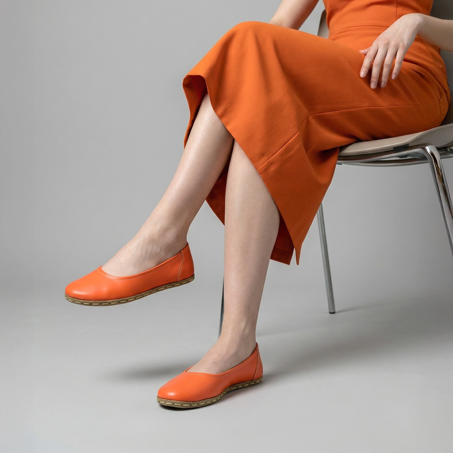 Energetic Orange Women's Barefoot Flats – Grounding Sole