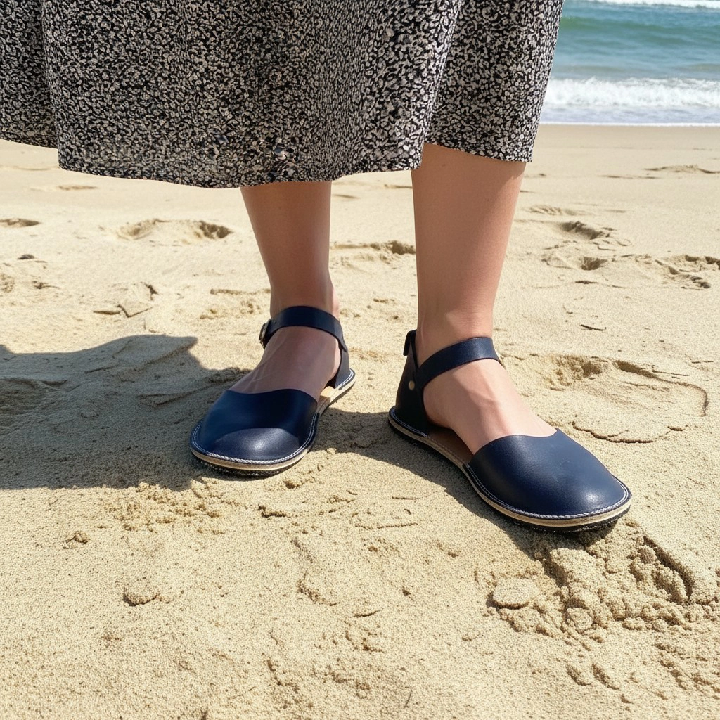 Lacivert Minimalist Kadın Barefoot Sandalet | Kauçuk Taban - Görsel 6