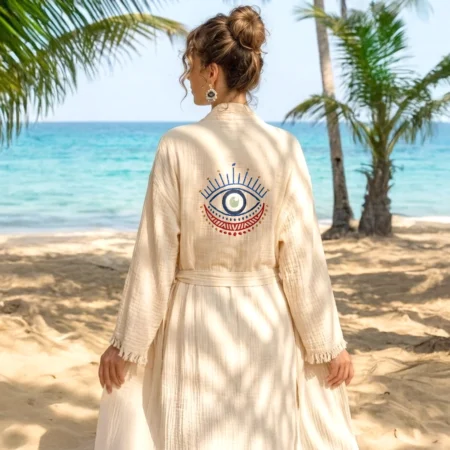 Women's Talismanic Eye Kimono – Spiritual Protection & Bohemian Chic