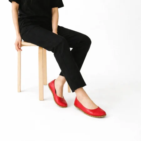 Kırmızı Deri Kadın Barefoot Babet – Topraklamalı Taban