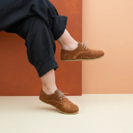 Kadın Kahverengi Süet Deri Barefoot Oxford Ayakkabı – Topraklamalı