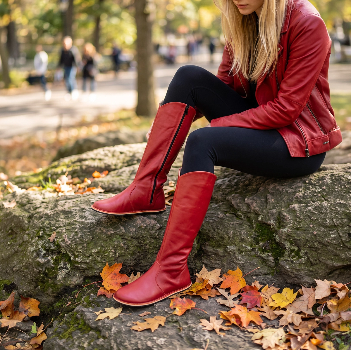 Women's Barefoot Red Leather Knee-High Boots - Image 4